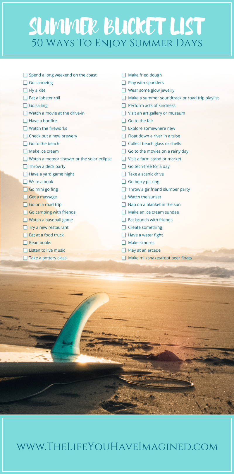 Downloadable PDF checklist of 50 Summer bucket list activities 