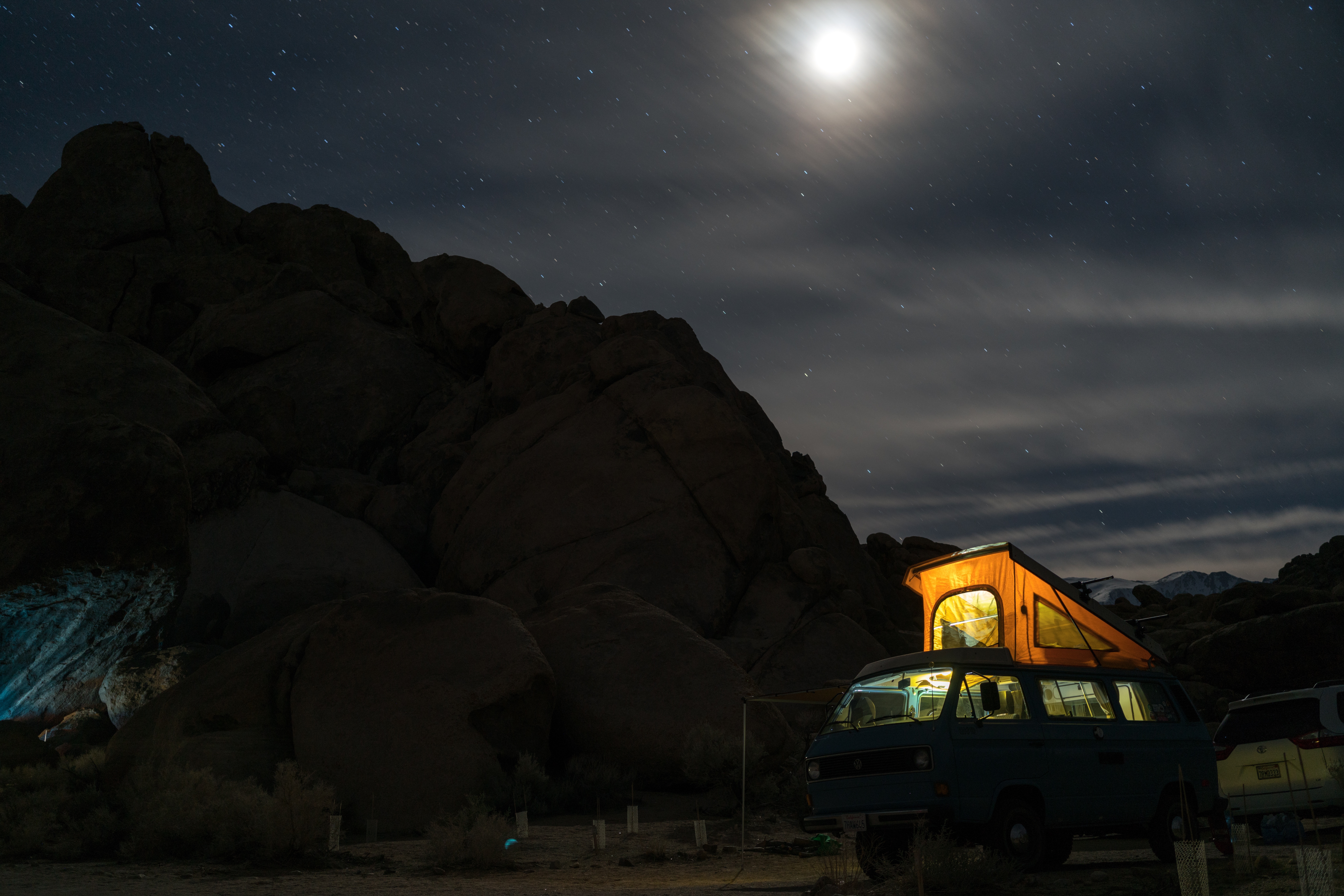 Camper van under the stars